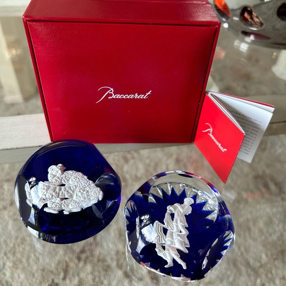 Vintage Baccarat Zodiac Blue Paperweights